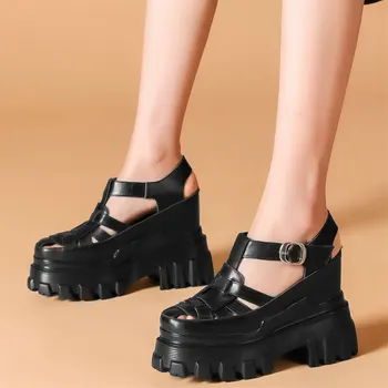 12cm Super High Heels Divatcipők Nők Tehénbőr ékek Gladiátor szandálok Női nyitott orrú Platform Pumps Alkalmi cipők