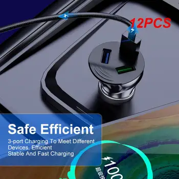 12PCS autós telefon töltők Qc3.0 Univerzális, tartós, multifunkcionális hordozható autós kiegészítők Autós töltő adapter 3usb gyorstöltés