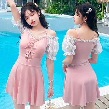 2021 Új koreai egyrészes fürdőruha női push up fürdőruha magas derékú csipke Beach Wear nyári szexi bodys fürdőszoknya