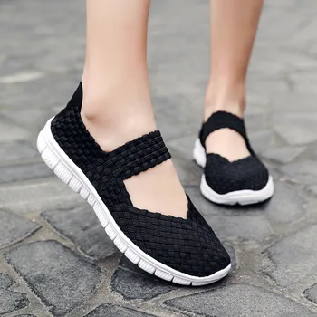 2021Női cipők Lady Summer Slip On Flats Tornacipők Lélegző Könnyű női lapos cipők Kézi szövésű sekély női alkalmi cipő