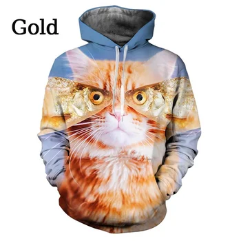 2023 Divat Funny Cat 3D Print kapucnis pulóver Animal Print Casual Unisex hosszú ujjú pulóver