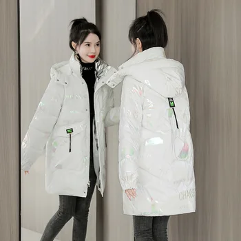 2024 Új fényes arc Nincs lemosható pamutkabát pamut kabát női közepes hosszúságú laza téli kabát pamut kabát