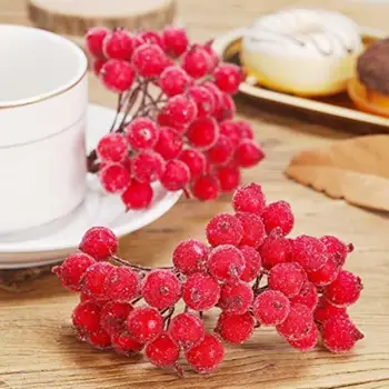 40db Mini mesterséges bogyó élénk piros magyalbogyó gyönyörű hamis bogyós matt hamis gyümölcs dekoráció asztal koszorú esküvő karácsonyi dekoráció