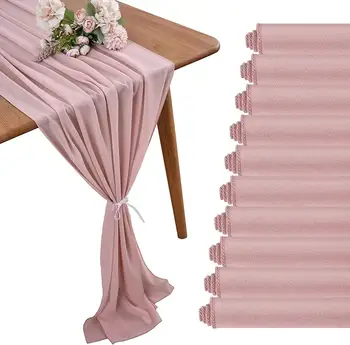 5DB 70*300CM rózsaszín esküvői sifon asztali futó romantikus puszta hosszú étkező terítő dekorációk leánybúcsúra