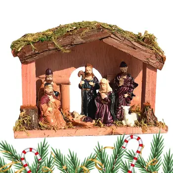 Betlehem készlet stabil gyantával Betlehem figurák Jézus szobor karácsonyi dekoráció otthoni asztali szobor díszek