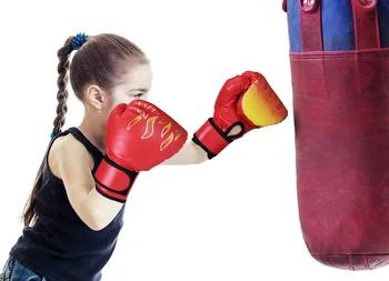 Boksz kesztyű bőr kick-box védőkesztyű Gyerekek lyukasztó edzés Sanda Sports kellékek boksz kesztyű