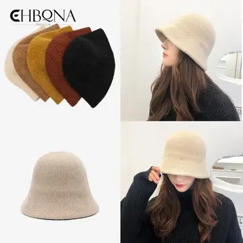 Bucket Hat Women Téli Őszi Halász sapka Pamut Női Keep Warm Egyszerű alkalmi kötött vödör kalap Nők Koreai stílus