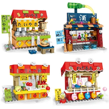 City Mini Street View Japán étel utcai építőelemek Taiyaki bár modell figurák Kockák Oktatási játékok gyermekajándéknak