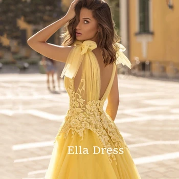 Ella V nyakrátétes sárga ruha fodros női ruha elegáns ruha női plus size rátétes ruha estélyi ruha táncruhák