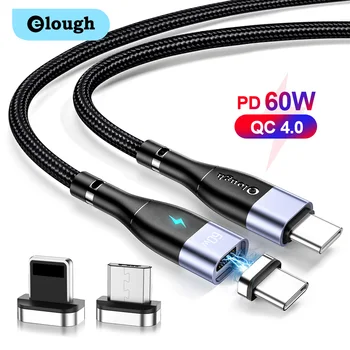 Elough 60W mágneses kábel USB C - C típusú kábel PD kábel Quick Charge 4.0 QC3.0 gyorstöltés 3 az 1-ben Xiaomi Huawei Macbook Poco számára
