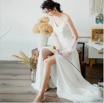 Esküvői ruhák Egyszerű cipzáras menyasszonyi ruha Ujjatlan szexi hát nélküli Vestido De Noiva Új érkezés
