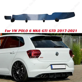 Fényes fekete autó hátsó lökhárító 4 uszony diffúzor hátsó oldalsó osztók spoiler ajak VW POLO 6 MK6 GTI GTD 2017 2018 2019-2021 ABS