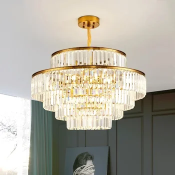 Golden RoundLED kristálycsillár világítás Modern függőlámpa az élethez Étkező hálószoba Celing lámpák Lakberendezés Függő fény