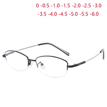 Half Frame Memory Metal ovális myopia szemüveg elegáns hölgygyanta lencséhez Rövidlátó dioptriás szemüveg 0 -0,5 -1,0 és -6,0 között