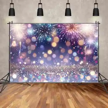 HOLD. QG háttérfotózás Boldog új évet 2024 Tűzijáték fény Bokeh kék csillogó banner Egyéni családi parti fotó hátterek