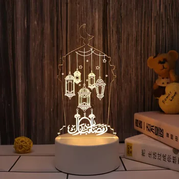 Hálószoba dekoráció LED 3D akril éjszakai fény Muszlim Ramadán Fesztivál dekorációs kellékek Gyerek ajándék EID Mubarak dekoratív éjszakai lámpa