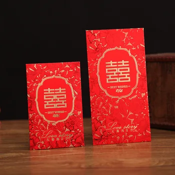 Ingyenes szállítás! 30db romantikus esküvő Üdvözlettel piros boríték Kreatív virágos dupla boldogság Szerelem napja Piros zseb