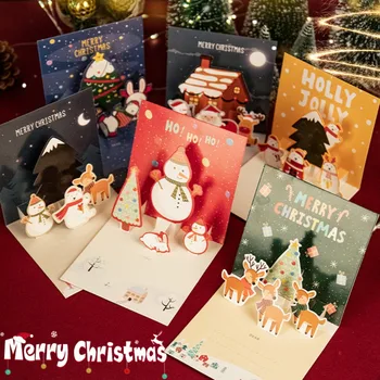 Karácsony 3D Pop Up üdvözlőlapok borítékkal Barát Barát Áldás képeslap Születésnap Újév Karácsonyi ajándékok dekoráció