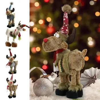 Karácsonyi rénszarvas dekoráció Valósághű puha ölelgetős szarvas lógjon díszen karácsonyi kalappal otthoni parasztház asztali dekorációhoz