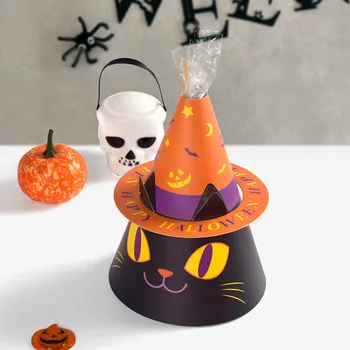 Kreatív vicces Halloween rajzfilm kalap macska cukorka papír doboz süti készlet színes doboz csomagolás 10db/ táska