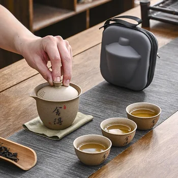 Kínai stílusú utazási teáskészlet kerámia porcelán Kong Fu teáskészlet Travel hordozható utazás Gaiwan kerámia máz teáskanna