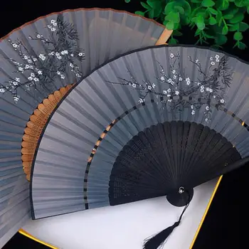 Kínai összecsukható ventilátor, ősi nő, tündér Han öltöny, klasszikus bambusz rajongó, Hangzhou selyem cheongsam, sétáló tánc rajongó, kis ventilátor