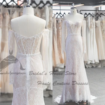 Köntös csipke vállról levett esküvői ruha hosszú ujjú 2022 Kedvesem elegáns menyasszonyi bohém sellő esküvői ruhák Vestido Novia
