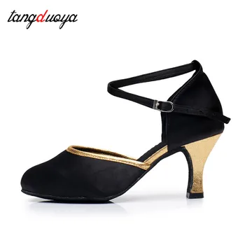 Latin tánccipők női fekete selyem Tango Salsa Jazz Girl Ballroom professzionális tánccipő nőknek magas sarkú cipő 5/7cm Tangduoya