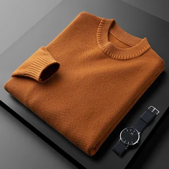 Light Luxury Fashion 2023 őszi/téli sűrített meleg pulóver férfi kerek nyakú koreai kiadás alkalmi kényelmes kötött pulóver
