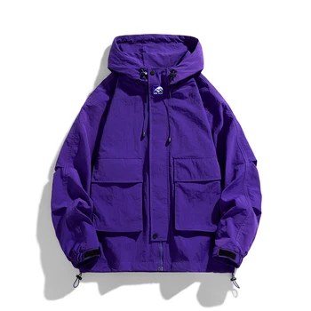 Lila kapucnis pulóver dzsekik Férfi széldzseki Hip Hop egyszínű kültéri sportok kapucnis kabátok Férfi ruházat