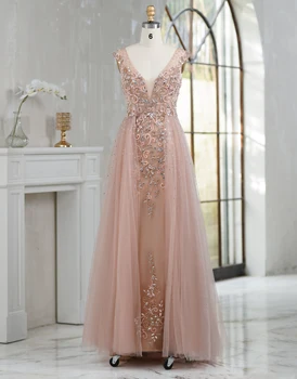Linyang rózsaszín luxus V nyakú flitteres báli ruha padlóig érő felsőszoknyás gyöngyös elegáns estélyi partiruha nőknek 2023