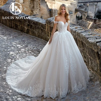 LOUIS NOVIAS Báli ruha Esküvői ruhák nőknek 2024 Menyasszonyi gyöngyfűző virágok sapka ujj romantikus esküvői ruha Vestidos De Novia