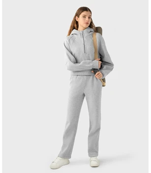 Lulu alternatívák Scuba Style fél cipzáras kapucnis pulóver kabát női gyapjú meleg laza kabát fitnesz YoGa felsők női téli jóga szett