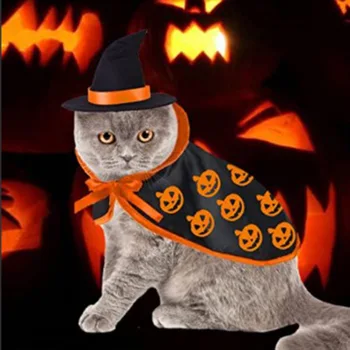 Macska cosplay köpeny és kalap Halloween Boszorkány varázsló Kisállat Mindenszentek Öltözz fel jelmez Vicces kabátok kis kutyáknak és cicának