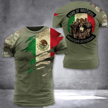 Mexikó zászló Férfi póló Túlméretezett Nyugdíjas Katonai grafika alkalmi rövid ujjú felsők Pólók Mexikói kültéri utcai férfi ruházat