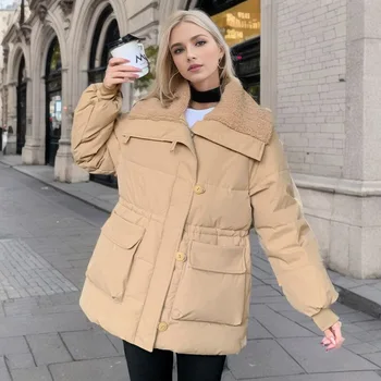 Nagy hajtóka pehely pamut kabát Winter New Style Temperament női egyszínű hosszú ujjú kényelmes sűrített kabát
