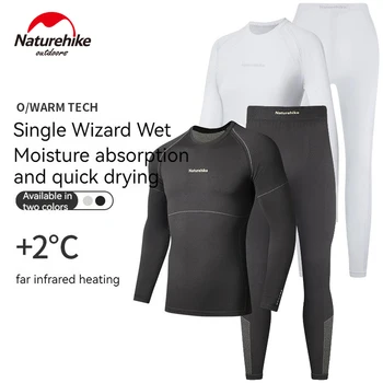 Naturehike termál fehérnemű öltöny férfinak Nő téli kültéri sportruházat Gyorsan száradó faszénszál Fekete fehér Plus méret