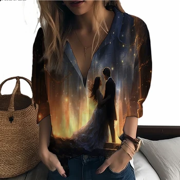 Nyári új hölgy ing pár táncol a csillagos ég alatt 3D nyomtatott női ing gyönyörű stílusú női ing divatos hölgy ing