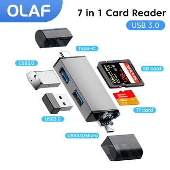 Olaf 7 az 1-ben SD kártyaolvasó USB 3.0 - Micro TF SD memóriakártya-olvasó C típusú adapter PC-hez laptop mobiltelefon U lemezkártya-olvasó