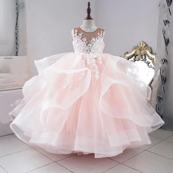 Princess Pageant rózsaszín ruha kislányoknak születésnapi zsúr esküvői koszorúslány luxus hosszú estélyi ruhák gyermek szépség ruhák