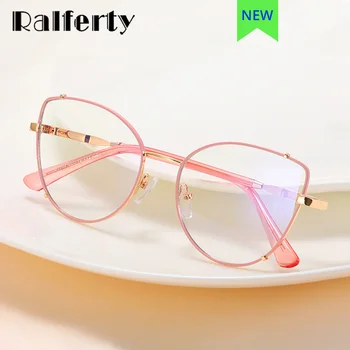 Ralferty 2024 Új női szemüvegkeretek Cat Eye fém szemüveg Anti Blue Ray számítógépes szemüveg rózsaszín szemüveg dioptria nélkül