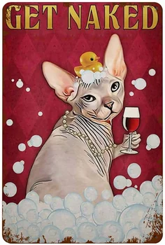 Retro fém ón jel Szfinx macska és bor szerelmesei meztelenül kapnak vintage poszter falfestmény nyomtatás otthon élő fürdőszoba dekoráció