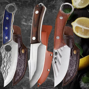rozsdamentes acél csontozó kés Kézzel készített kovácsolt kés Kültéri kempingkések Konyhakés Hús bárd Sharp Chef főzőkés