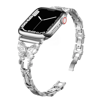 Slim fém rozsdamentes Bling pillangó karkötő Apple Watch szíjhoz 38mm 40mm 41mm iWatch 7 6 SE 5 4 3 2 1 42mm 44mm 45mm szíj
