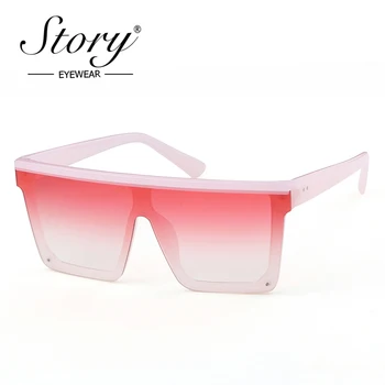 Story Fashion rózsaszín négyzet alakú napszemüveg Női Férfi 2020 Brand Design Vintage Ezüst Tükrös Lapos tetejű napszemüveg 90-es évek árnyalatai S2039M