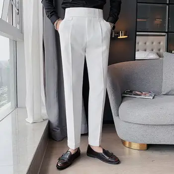Stílusos férfi nadrág magas derekú férfi öltöny nadrág slim fit cipzáras légyruha nadrág