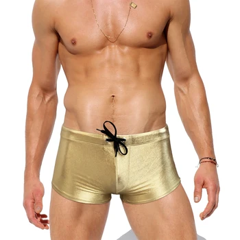Szexi férfi ragyogó úszónadrág nylon gyors száraz alacsony derék arany ezüst tengerparti fürdőnadrág divat Mayo sport szörfdeszka rövidnadrág