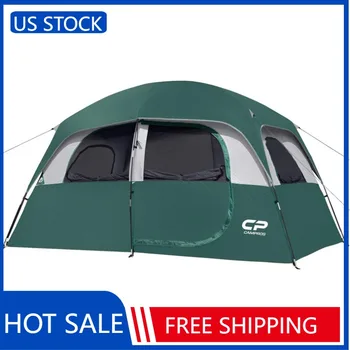 Sátor-6 személyes kemping-sátrak, vízálló, szélálló családi sátor felső esőszállal, 4 nagy hálós ablakkal