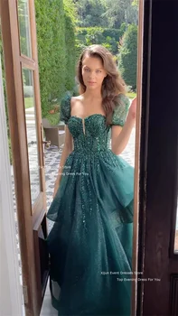Xijun zöld Gogerous hosszú esküvői ruhák flitteres gyöngyök A-vonalú menyasszonyi ruhák nőknek Hivatalos esküvői ruhák Többszintű 2023-as vestido