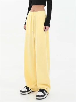 Y2k Női nadrág Sárga Női Streetwear Joggers Túlméretes Magas derekú Koreai stílusú Divat Széles szárú Harajuku melegítőnadrág Táskás